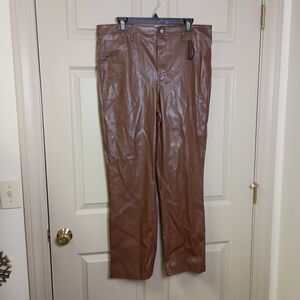 No Boundaries Womens Faux Leather Pants Size 15 Brown Straight Leg NWT